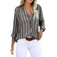 thumbnail image 1 of SROBPTY Blouses for Women, Plus Size Casual Button-Down Shirts V Neck Roll Up Cuffed Long Sleeve Striped with Pockets, Summer Fall Womens Tunic Tops Blouses Tees Shirts, 1 of 9
