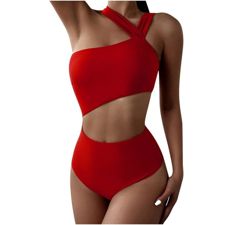 Winter Savings Clearance EINCcm Women One Piece Swimsuits Fashion Sexy Open Waist Bikini Halter Swimsuits Solid Color Swimwear Summer Bikini