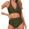 thumbnail image 1 of Christmas Savings Clearance! EINCcm Women Swimsuits, High Waist Retro Halter Ruched Bikini Two Piece Swimsuits Solid Color, Swimwear Summer Bikini Bathing Suit Swimsuits for Women, 1 of 6