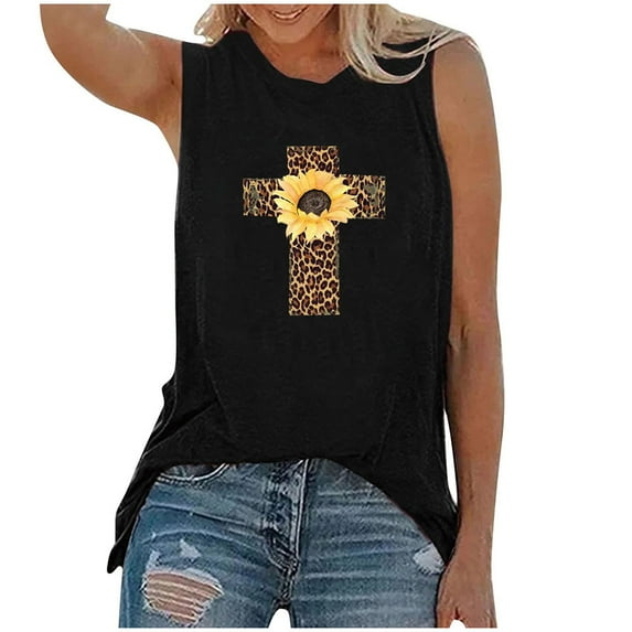Winter Savings Clearance! EINCcm Women Tank Tops, Womens Tank Tops O Neck Happy Easter Print T-Shirts Sleeveless Loose Casual Easter Eggs Bunny Plus Size Fashion Funny Clothes Tee Blouse Gift
