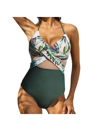 DELIMIRA Women's Striped One Piece Swimsuit Plus Size Swimwear Modest  Bathing Suits Verdant Green 16 Plus 
