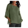 thumbnail image 1 of Winter EINCcm Womens Tops Plus Size 3/4 Sleeve O Neck Casual Loose Cotton Linen Basic Plain T-Shirts, Spring Summer Fall Womens Basic Tunic Tops Pullover Blouses Tees Shirts, 1 of 5