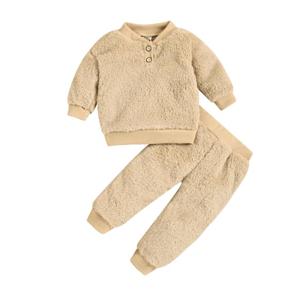 Edvintorg 0Months-3Years Toddler Baby Winter Clothes Set Boys Girls Solid Color Plush Long Sleeve Cute Winter Thick Home Suit Loungewear Children's Clothing