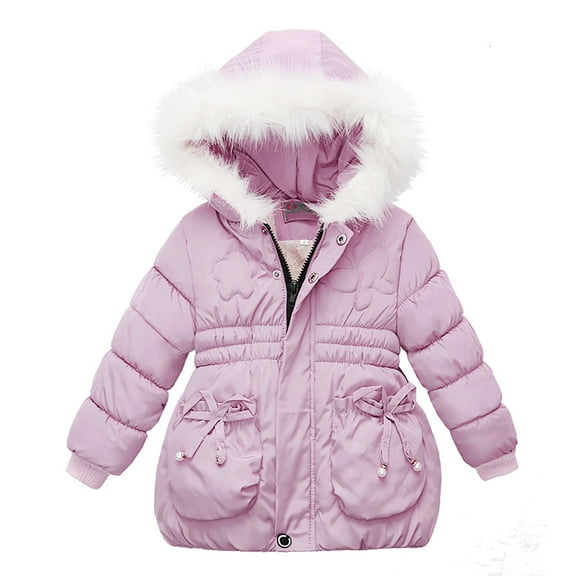 Edvintorg 12M-3T Toddler Girl Winter Clothes Kids Girls Solid Windproof Down Jacket with Hooded Thick Warm Snow Outwear Children Outerwear with Zipper