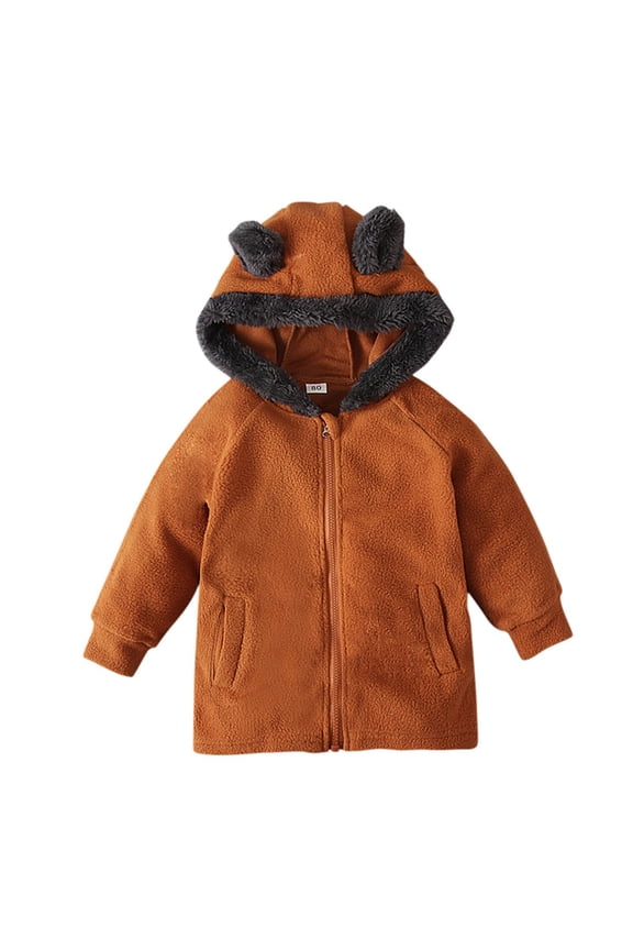 12M-6Y Toddler Winter Clothes Jacket for Kids Boys Girls Fashion Cute Solid Color Keep Warm Zipper Bear Ear Hooded Jacket Coat Children's Clothing