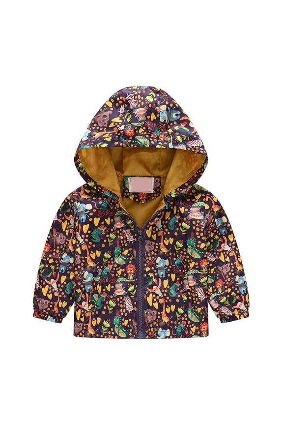 2-8Years Girls Windproof Hooded Jacket Cute Cartoon Graphic Prints Zipper Coat Kids Spring Fall Clothes Children Windbreaker Outerwear