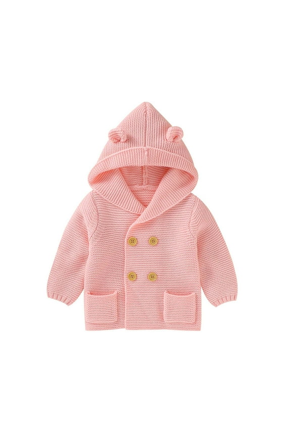 3-24Months Toddler Baby Boys Girls Winter Jackets Solid Color Cute Ears Knitted Tops Warm Coats Long Sleeve Buttons Outerwear Infantis Fall Clothing