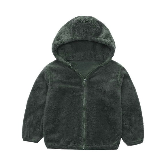 Edvintorg Children's Fleece Hooded Wool Coat Boys Girls Solid Color Casual Warm Jackets 5-14 Years Kids Teenage Cotton Children Outerwear with Zipper
