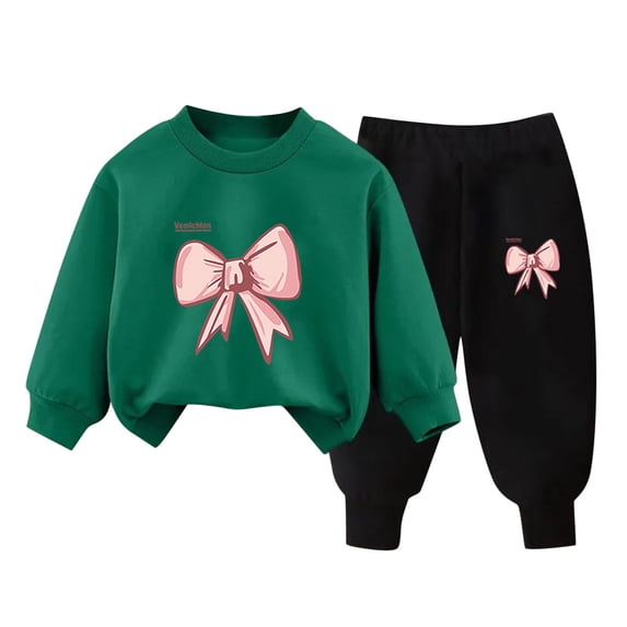 Edvintorg Clothes for Kids Cute Bow Printing Long Sleeve Pullover Sweatshirts and Balck Pants Set Winter Clothes Jogging Suits for 3-10 Years
