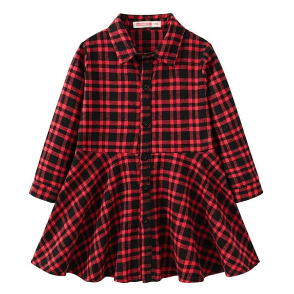 Winter Savings ! Edvintorg Fall Baby Jacket Girls Long Sleeve Plaid Skirt Jackets Children's Waist Shirt Xmas Gift 3-11Years Kids Teenage Cotton Children Outerwear with Buttons
