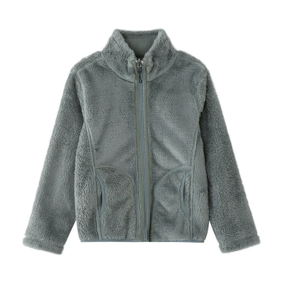 Edvintorg Fleece Coat for Kids Girls Fall Winter Solid Color Plus Fleece Pockets Jackets Long Sleeve 6-13Years Kids Teenage Cotton Children Outerwear with Zipper
