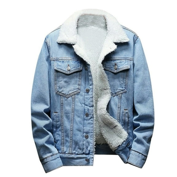 Edvintorg Jean Jacket for Men Casual Winter Sherpa Denim Jackets Fashion Trucker Jean Coat Single Breasted Jacket Coat Outwear