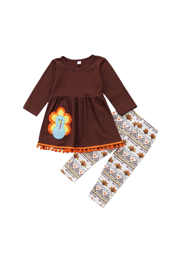 Thanksgiving Outfits for Girls Autumn and Winter Girl Set Clothes Long Sleeve Fringe Skirt Shirt Pants 2Pcs Girl Boutique Outfit