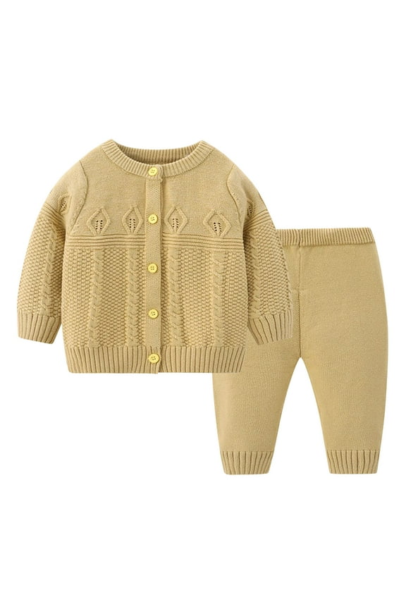 Toddler Girl Clothes Solid Color Single Breasted Warm Long Sleeved Round Neck Top Shirt Set 2Pcs Fall Winter Outfit 0M-3T Kids Boutique