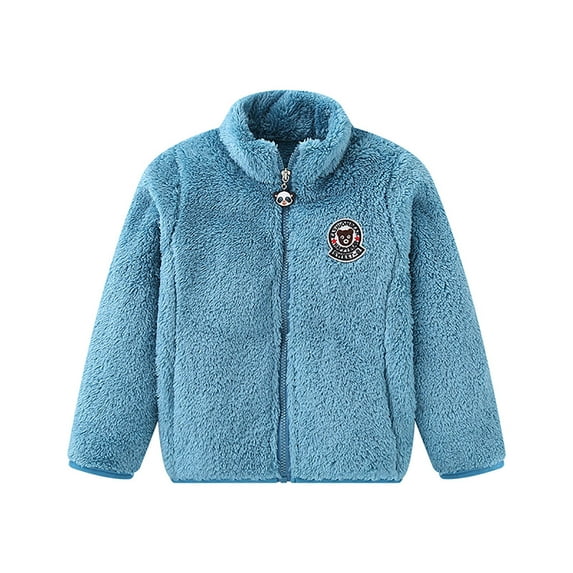 Edvintorg Toddler Kids Baby Girls Winter Jackets Fashion Cute Solid Color Windproof Jacket Coral Fleece Keep Warm Boys Coat 2-13Years Children Outerwear with Zipper
