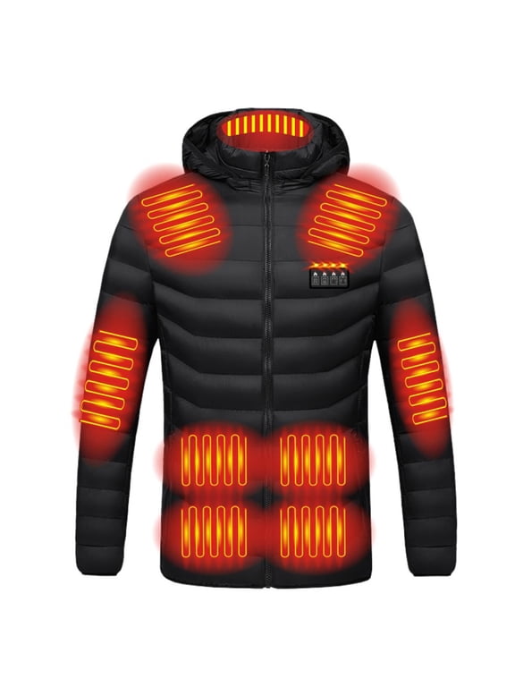 Winter Heated Jackets for Men Women Lightweight Casual Long Sleeve Hooded Tops Outdoor Charging Via Heated Coat Outerwear with Zipper