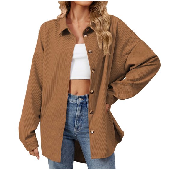 Erwazi Button Down Shirt Women Oversized Casual Knit Tops Long Sleeve Loose Fit Shacket