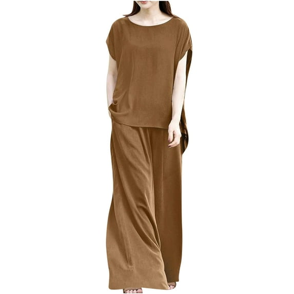 Winter Savings Clearance! Lindreshi 2 Piece Outfits for Women Plus Size Women's Summer Suit Fashion Short Sleeve Solid Color Trousers Casual Two-Piece Suit