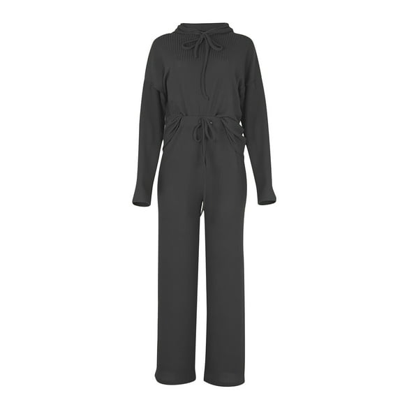 Lindreshi 2 Piece Outfits for Women Women Solid Color Leisure Time Hood Sweater Athletic Wear Long Sleeves Suit