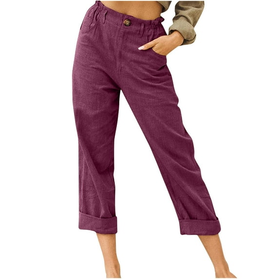 Winter Savings Clearance! Lindreshi Capris for Women Casual Summer Clearance Women Casual Color Pockets Buttons Elastic Waist Comfortable Straight Pants