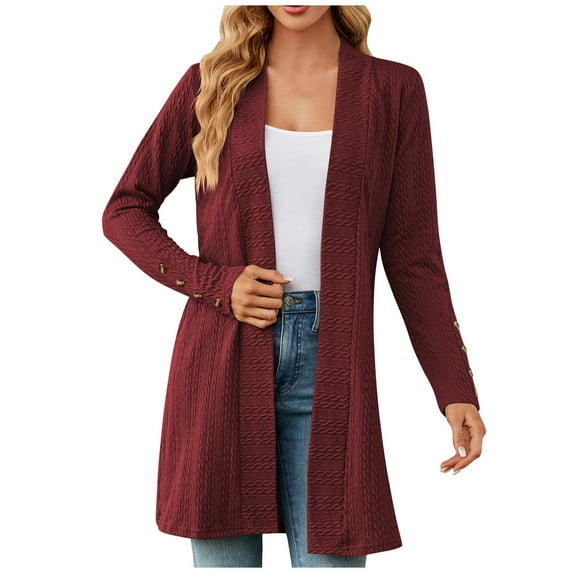 Winter Savings Clearance! Lindreshi Cardigan Sweaters for Women Plus Size Women's Fashion Fall Winter Cardigan Sweater Coat Color Long Sleeve Blouse Clothing Loose Tops