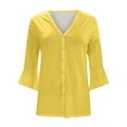 thumbnail image 1 of Winter Savings Clearance! Lindreshi Cardigans for Women Women's Floral Print Puff Sleeve Cardigan Loose Cover up Blouse Tops 3/4 Sleeve Ruffle Open Front Button Cardigan, 1 of 3