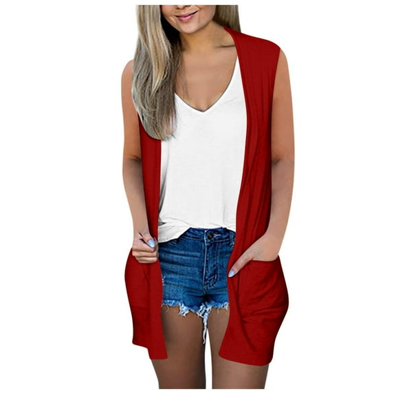 Winter Savings Clearance! Lindreshi Cardigans for Women Clearance Women's Casual Sleeveless Loose Pockets Tops Cardigan