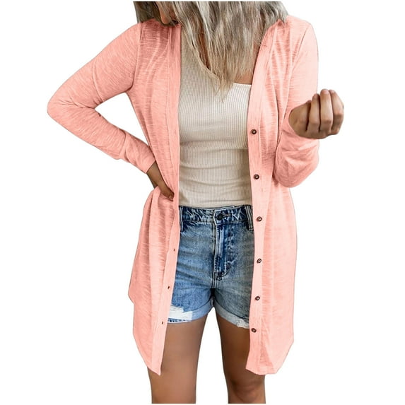 Lindreshi Cardigans for Women Plus Size Fashion Women Solid Loose Long Sleeve Cardigan Coat Blouse