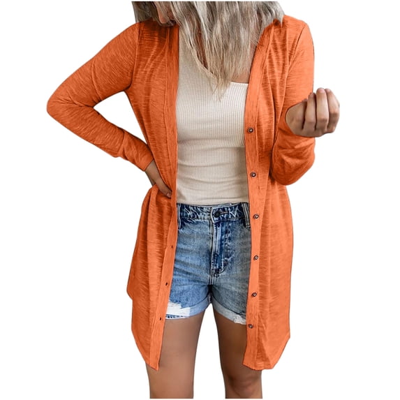 Lindreshi Cardigans for Women Plus Size Fashion Women Solid Loose Long Sleeve Cardigan Coat Blouse