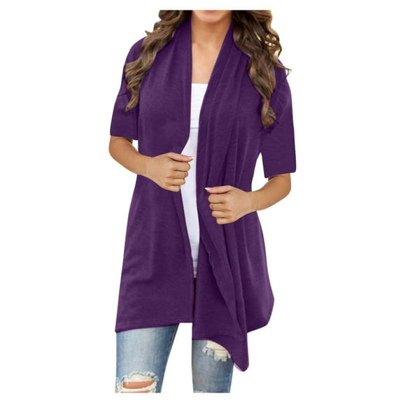 Lindreshi Cardigans for Women Plus Size Women's Quarter Sleeve Pocketless Casual Coat Cardigan