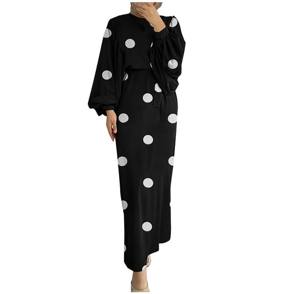 Lindreshi Casual Fall Dress The Fashion Women's Winter Plus Size Casual Round Neck Loose Long Sleeve Printed Dress