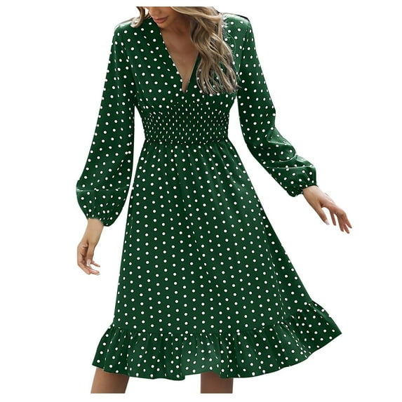 Lindreshi Fall Dresses for Women 2025 Homecoming Dresses Women's Fashion Long Sleeve Print V-Neck Ladies Holiday Outing Long Dress