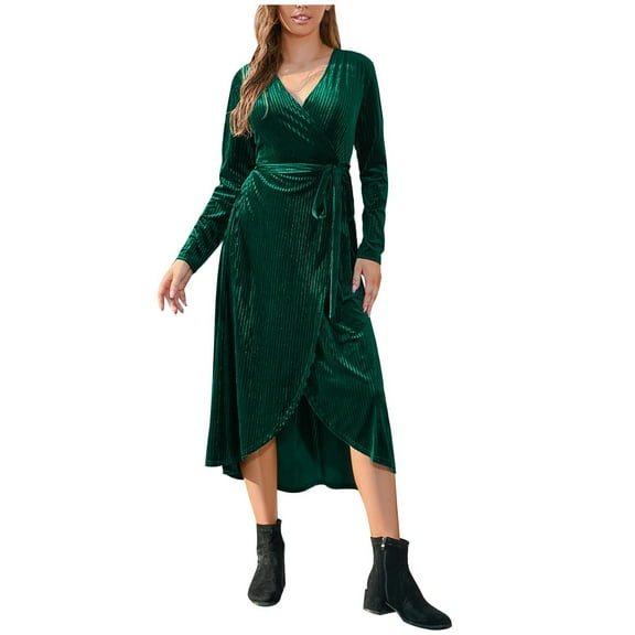 Lindreshi Fall Dresses for Women 2025 Homecoming Dresses Women's Long Wleeve V Neck Temperament Slim High Waist Gloves Retro Dress Dress