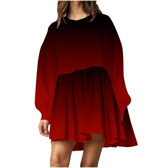 Lindreshi Fall Dresses for Teens with Long Sleeves Fashion Women Casual Loose Round Neck Long Sleeve Comfy Printing Dresses