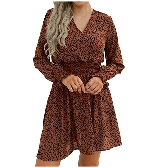 Winter Savings Clearance! Lindreshi Fall Dresses for Women Homecoming Dresses Womens Fashion Casual Spring V-Neck Printing Women Dress