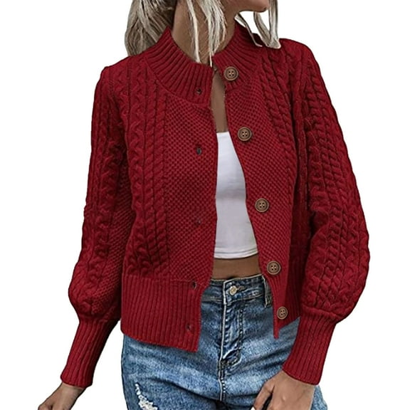 Lindreshi Fall Jackets for Women Women Casual Solid Knitting Buttons Long Sleeve Hoodless Coat Tops