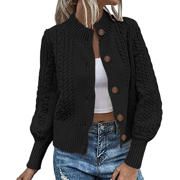 Lindreshi Fall Jackets for Women Women Casual Solid Knitting Buttons Long Sleeve Hoodless Coat Tops