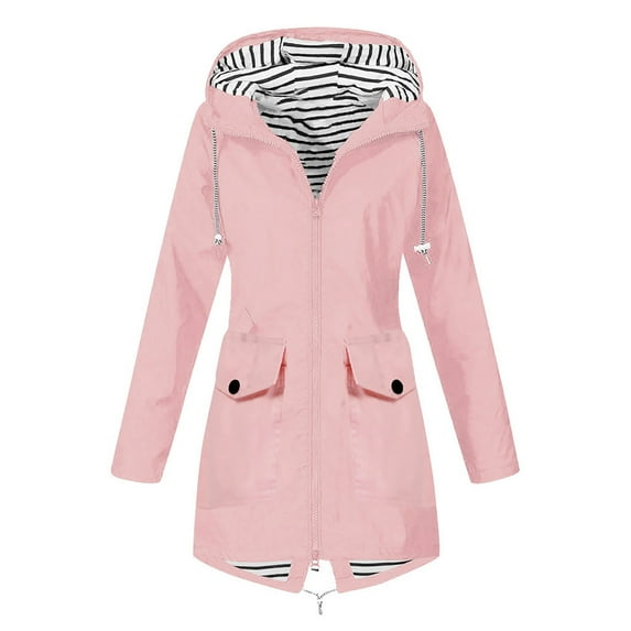Winter Savings Clearance! Lindreshi Fall Savings Clearance Rain Jackets for Women Plus Size Women Solid Rain Jacket Outdoor Plus Size Hooded Windproof Loose Coat
