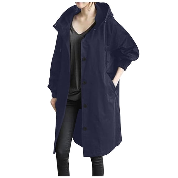 Winter Savings Clearance! Lindreshi Fall Savings Clearance Shackets Jackets for Women Plus Size Women's Solid Color Button Pocket Recreational Hooded Long Sleeve Windbreaker Coat Tops