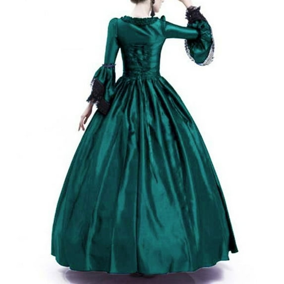 Lindreshi Gothic Dresses for Women Halloween Women Fall Winter Gothic Retro Floral Print Ball Gowns Flare Sleeve Gowns Dress