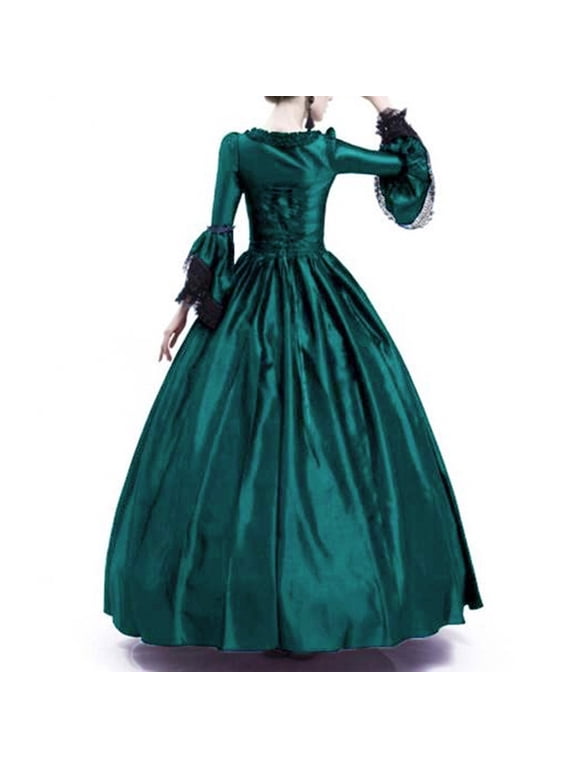 Gothic Dresses for Women Halloween Women Fall Winter Gothic Retro Floral Print Ball Gowns Flare Sleeve Gowns Dress