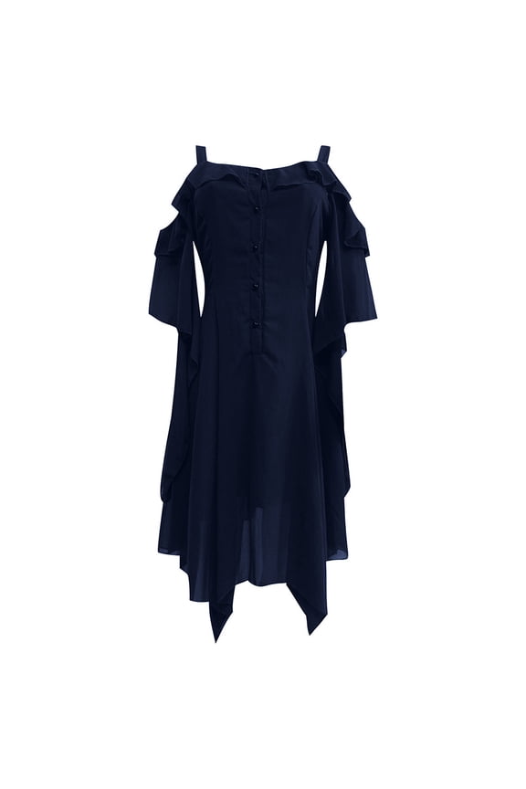 Gothic Dresses for Women Halloween Women's Fashion Dark In Ruffle Sleeves Off Shoulder Gothic Midi Dress