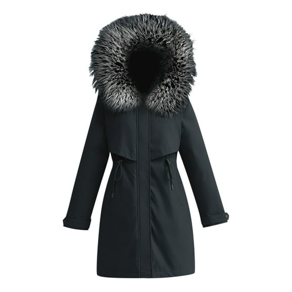 Lindreshi Jackets for Women Casual Fall Women's Outerwear Down Cotton Mid-length Padded Long Sleeve Hooded Stand Cotton-padded Collar