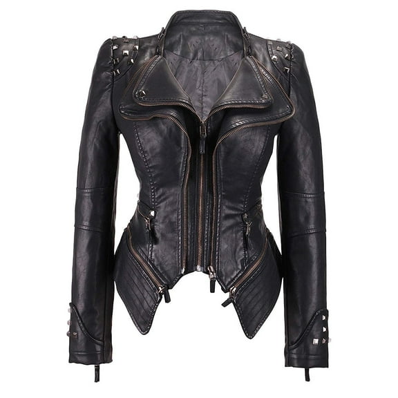 Lindreshi Leather Jackets for Women Women's Leather Long Sleeved Short Lapel Jacket Jacket Jacket