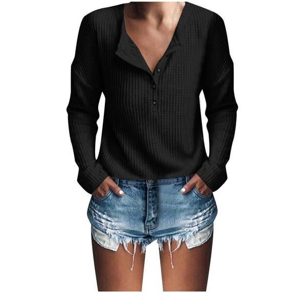 Lindreshi Long Sleeve Shirts for Women Women's Fashion Loose Women's Button V-Neck Long Sleeve Women's Top