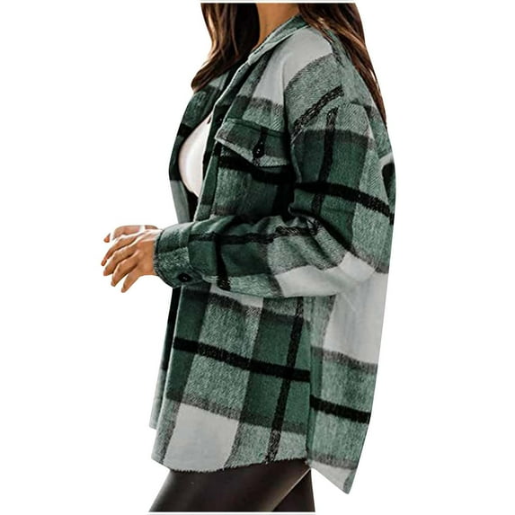 Lindreshi Long Sleeve Shirts for Women Women's Flannel Jacket Casual Plaid Buckle Long Sleeved Woolen Shirt Women's Jacket
