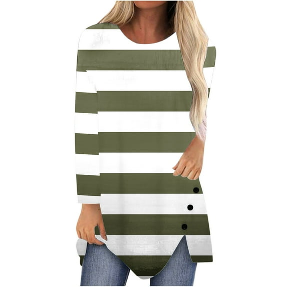 Lindreshi Long Sleeve Shirts for Women Women's Printed T-Shirt Long Sleeves Blouse Round Neck Casual Tops
