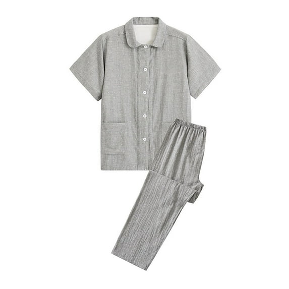 Lindreshi Lounge Sets for Women 2 Piece Shorts Women's Casual Homewear Short-Sleeve Tops Trousers Turndown Collar Night Pajamas Suits
