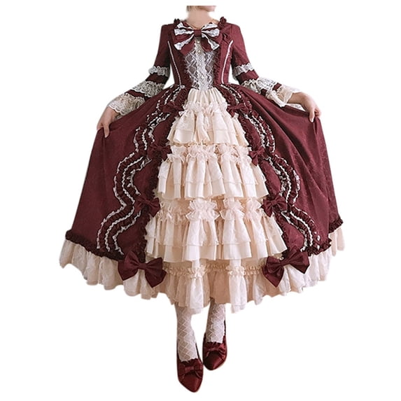 Lindreshi Medieval Vintage Dresses for Women Fashion Women Vintage Gothic Court Square Collar Patchwork Bow Dress