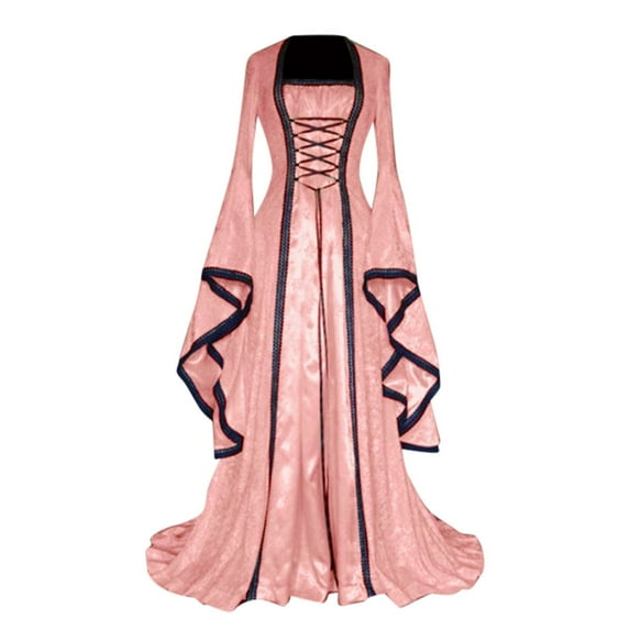 Lindreshi Midi Dresses for Women with Sleeves Women's Retro Style Solid Color Trumpet Sleeve Princess Dress